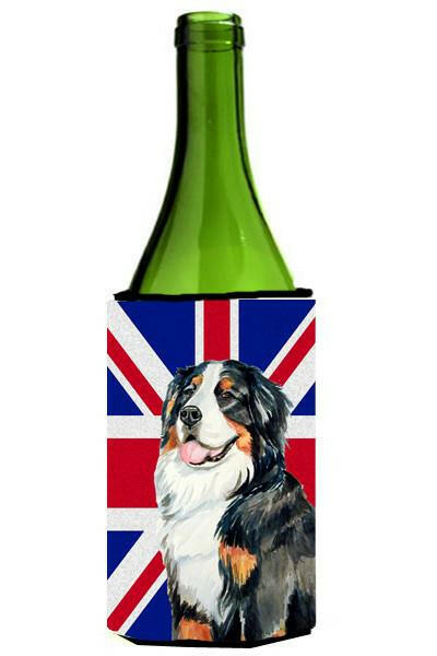 Bernese Mountain Dog with English Union Jack British Flag Wine Bottle Beverage Insulator Hugger LH9486LITERK by Caroline&#39;s Treasures