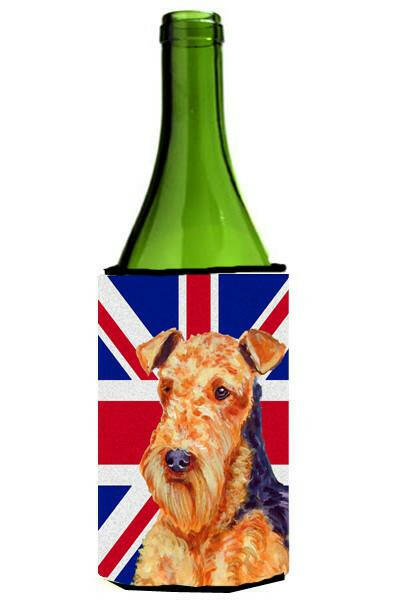 Airedale with English Union Jack British Flag Wine Bottle Beverage Insulator Hugger LH9488LITERK by Caroline&#39;s Treasures