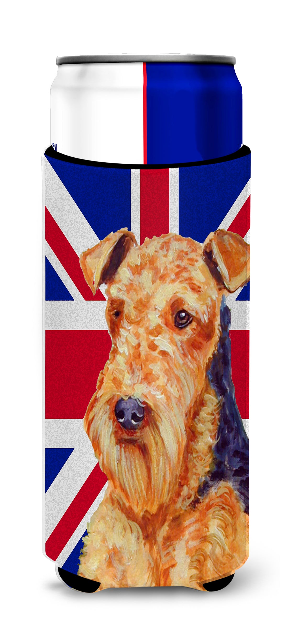 Airedale with English Union Jack British Flag Ultra Beverage Insulators for slim cans LH9488MUK.