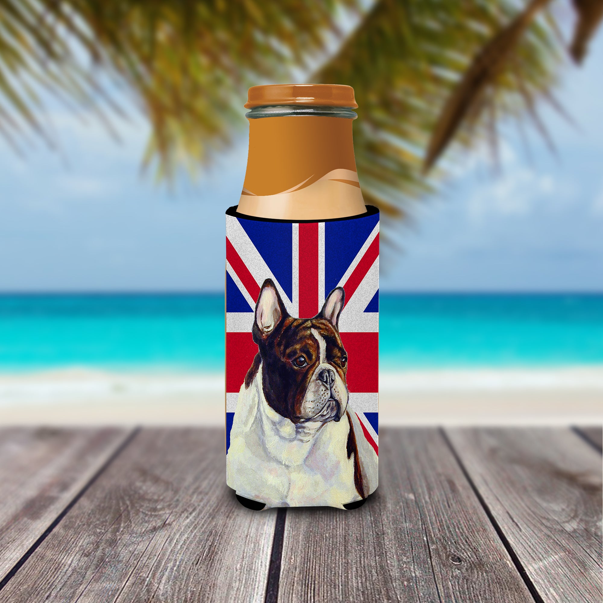 French Bulldog with English Union Jack British Flag Ultra Beverage Insulators for slim cans LH9489MUK.