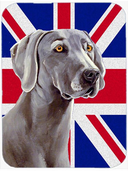 Weimaraner with English Union Jack British Flag Glass Cutting Board Large Size LH9493LCB by Caroline&#39;s Treasures