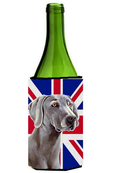 Weimaraner with English Union Jack British Flag Wine Bottle Beverage Insulator Hugger LH9493LITERK by Caroline&#39;s Treasures