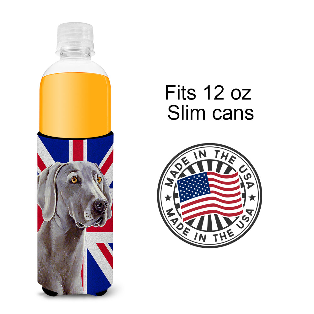 Weimaraner with English Union Jack British Flag Ultra Beverage Insulators for slim cans LH9493MUK.