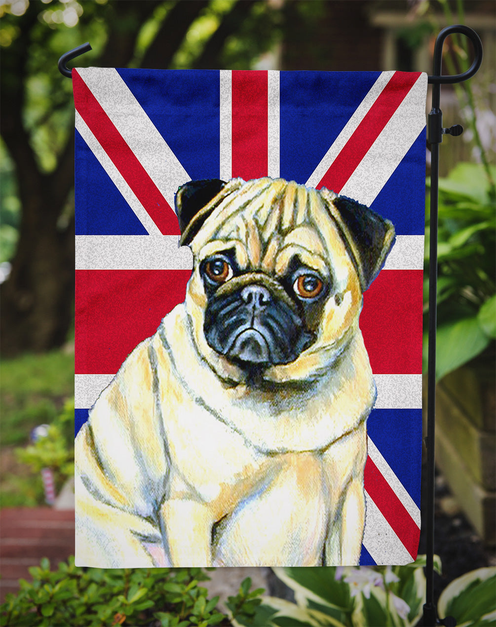 Pug with English Union Jack British Flag Flag Garden Size