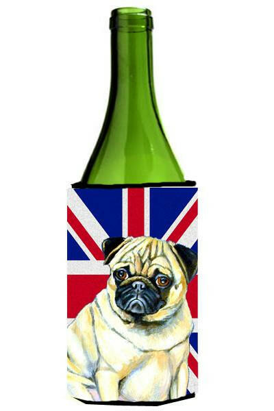 Pug with English Union Jack British Flag Wine Bottle Beverage Insulator Hugger LH9494LITERK by Caroline&#39;s Treasures