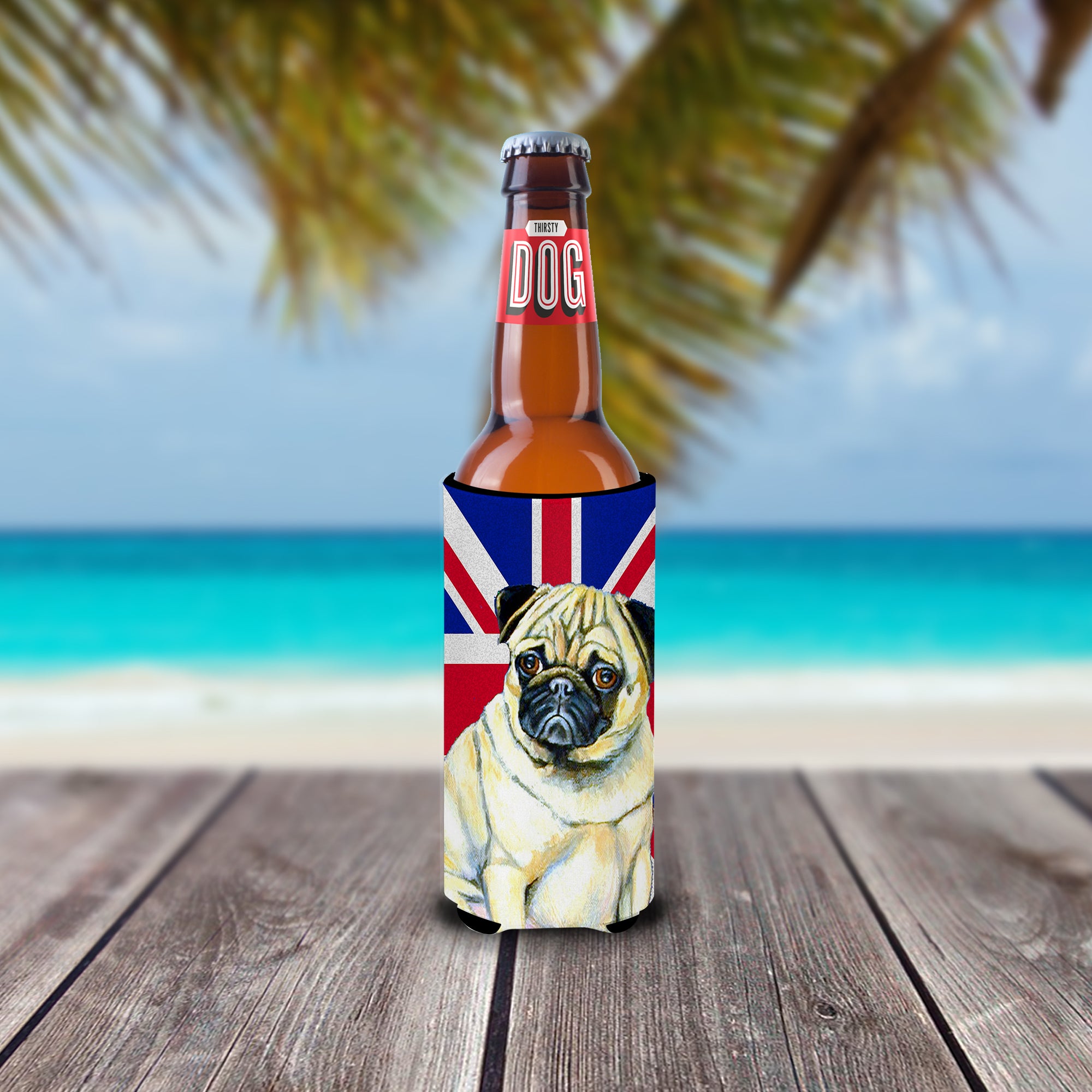 Pug with English Union Jack British Flag Ultra Beverage Insulators for slim cans LH9494MUK