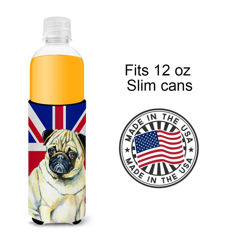 Pug with English Union Jack British Flag Ultra Beverage Insulators for slim cans LH9494MUK.