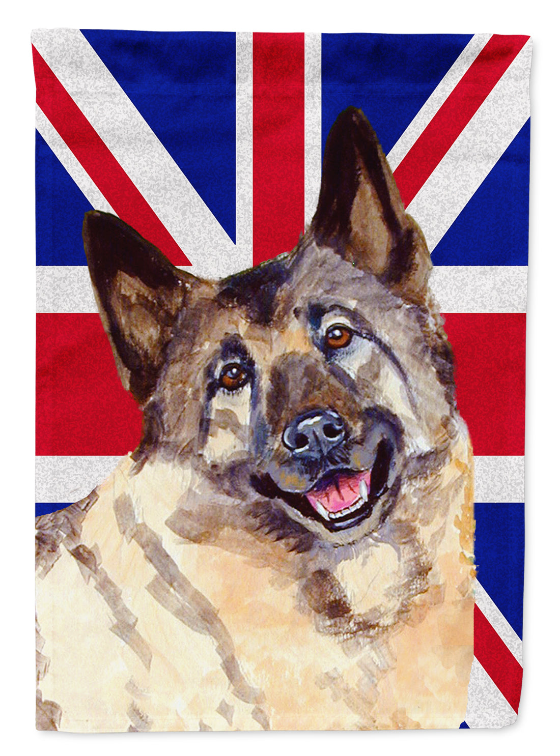Norwegian Elkhound with English Union Jack British Flag Flag Canvas House Size LH9495CHF  the-store.com.