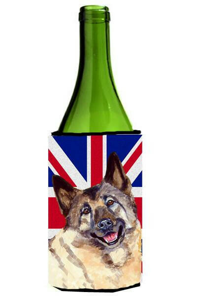 Norwegian Elkhound with English Union Jack British Flag Wine Bottle Beverage Insulator Hugger LH9495LITERK by Caroline&#39;s Treasures