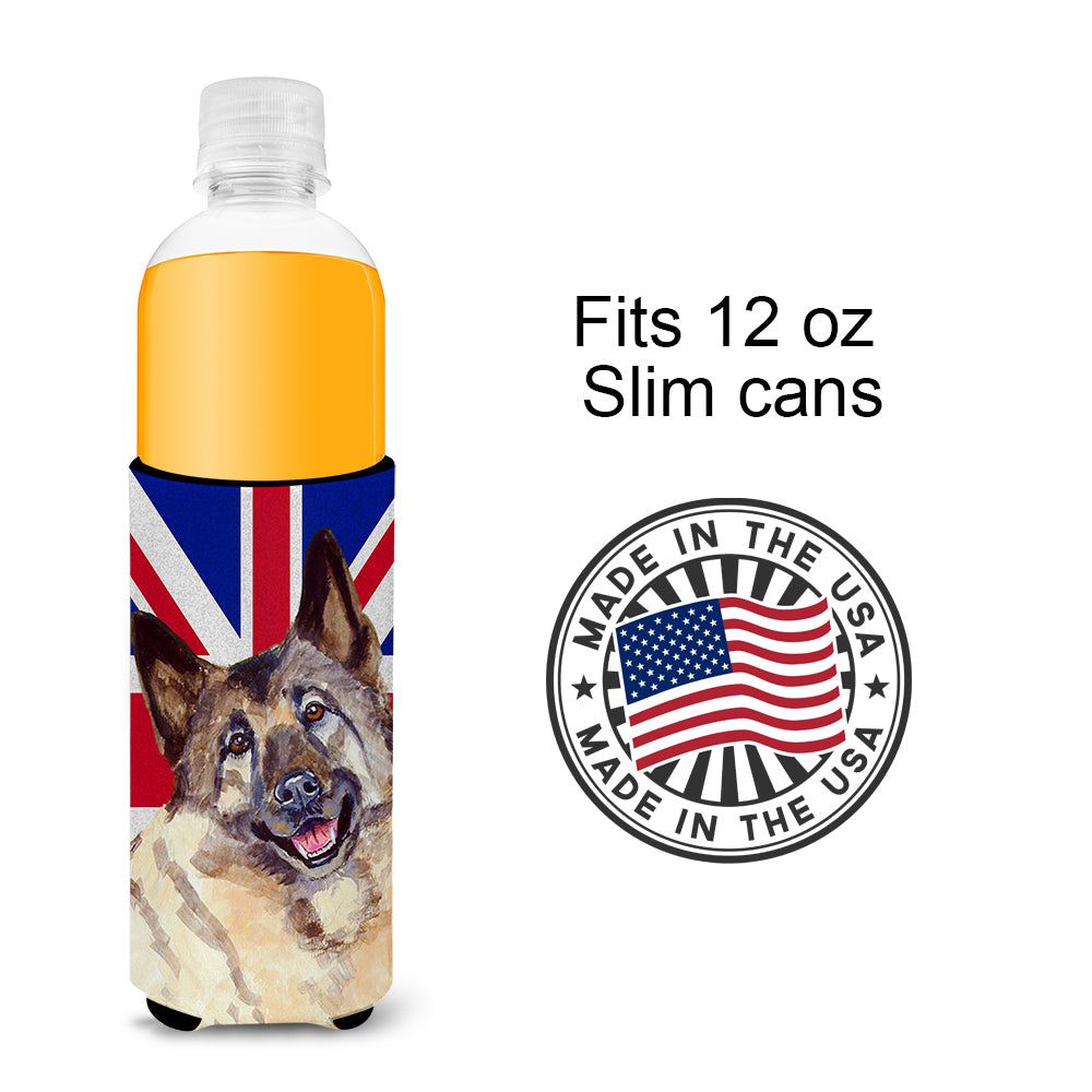 Norwegian Elkhound with English Union Jack British Flag Ultra Beverage Insulators for slim cans LH9495MUK.