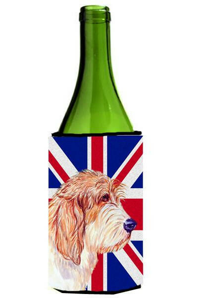 Petit Basset Griffon Vendeen PBGV with English Union Jack British Flag Wine Bottle Beverage Insulator Hugger LH9496LITERK by Caroline&#39;s Treasures