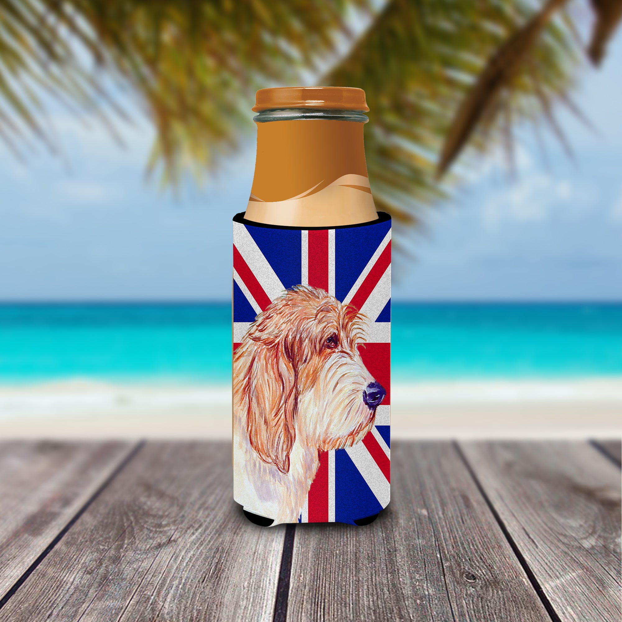 Petit Basset Griffon Vendeen PBGV with English Union Jack British Flag Ultra Beverage Insulators for slim cans LH9496MUK.