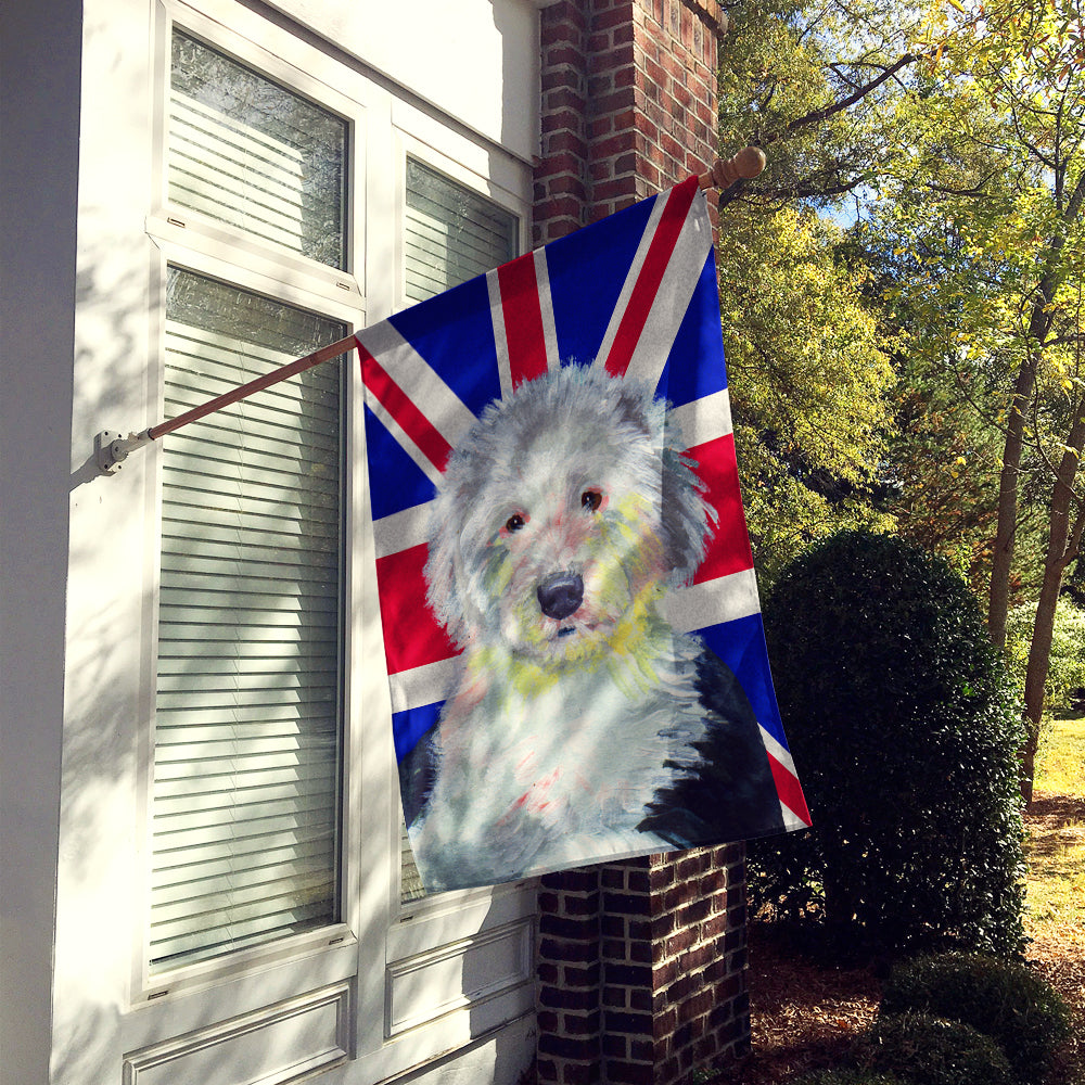 Old English Sheepdog with English Union Jack British Flag Flag Canvas House Size LH9497CHF  the-store.com.