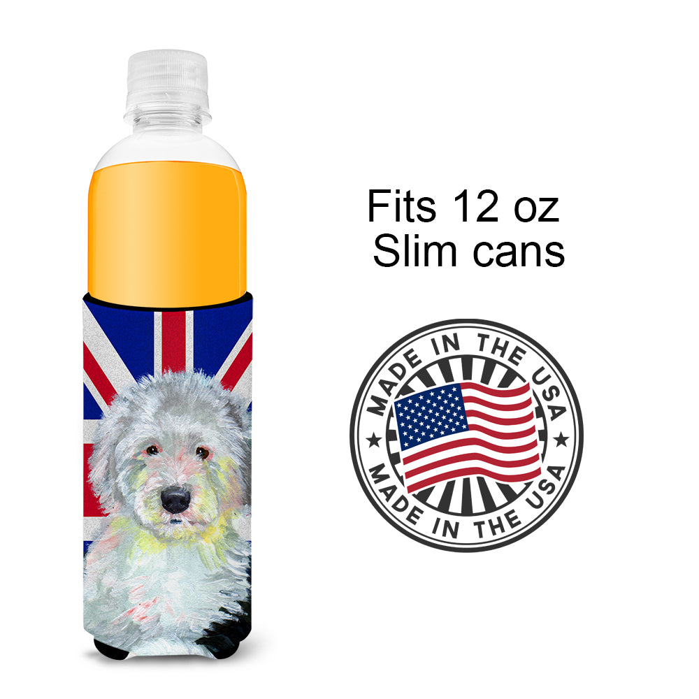 Old English Sheepdog with English Union Jack British Flag Ultra Beverage Insulators for slim cans LH9497MUK