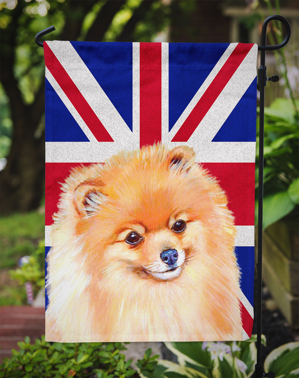 Pomeranian with English Union Jack British Flag Flag Garden Size  the-store.com.