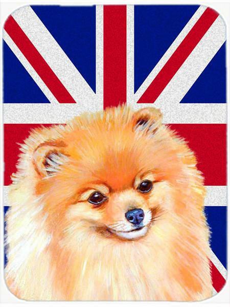 Pomeranian with English Union Jack British Flag Glass Cutting Board Large Size LH9498LCB by Caroline&#39;s Treasures