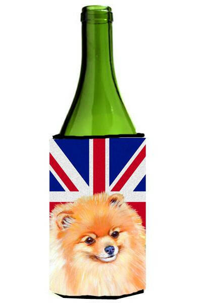 Pomeranian with English Union Jack British Flag Wine Bottle Beverage Insulator Hugger LH9498LITERK by Caroline&#39;s Treasures