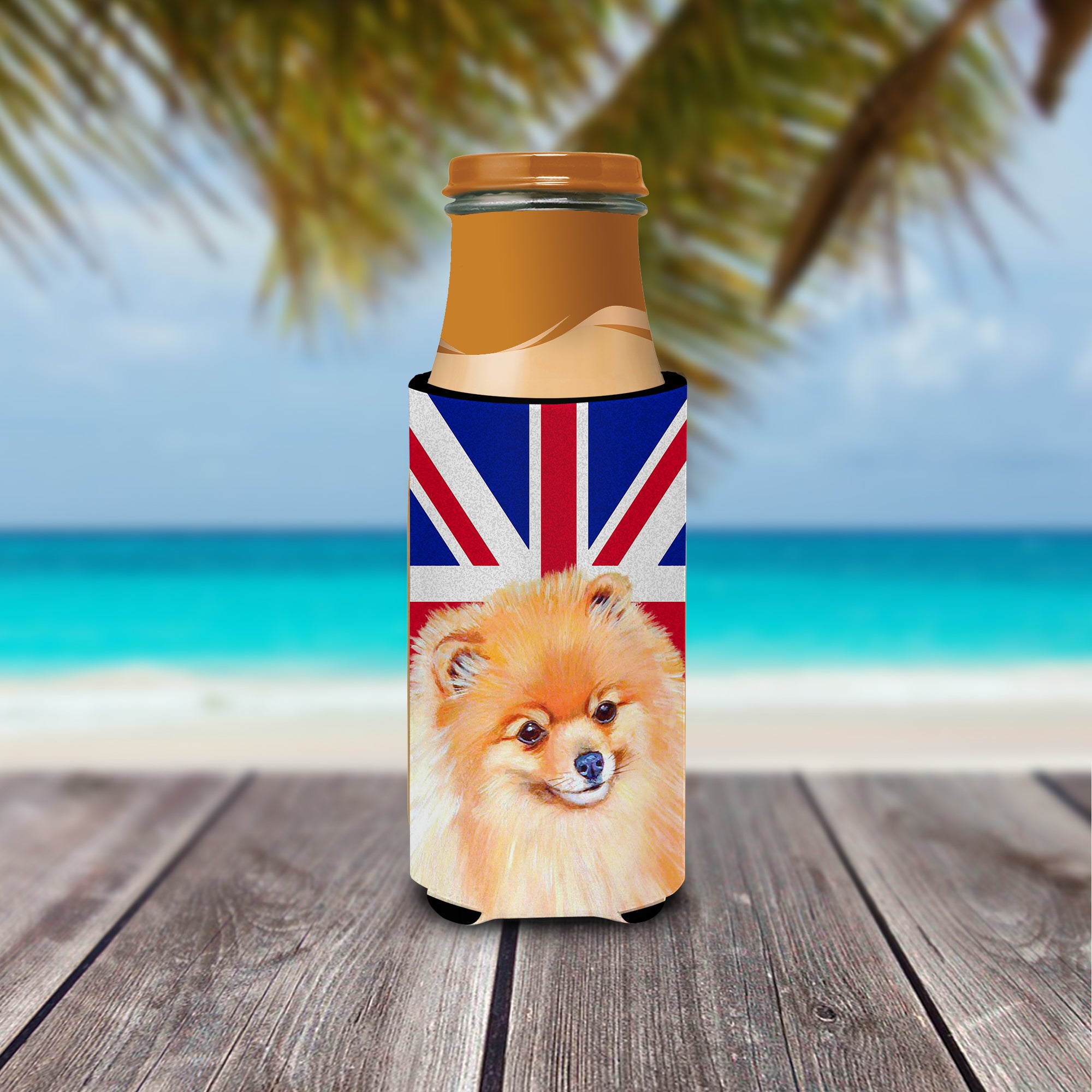 Pomeranian with English Union Jack British Flag Ultra Beverage Insulators for slim cans LH9498MUK.