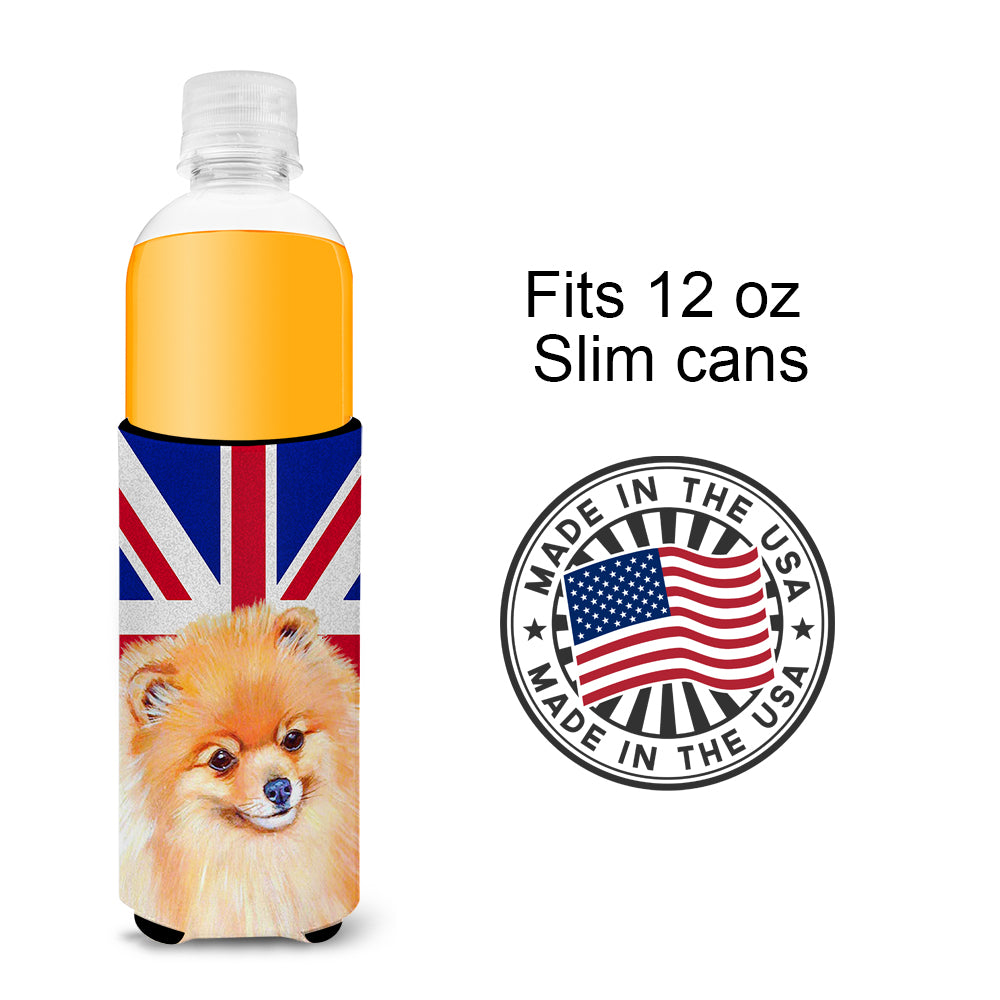 Pomeranian with English Union Jack British Flag Ultra Beverage Insulators for slim cans LH9498MUK.