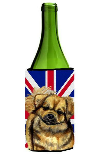 Tibetan Spaniel with English Union Jack British Flag Wine Bottle Beverage Insulator Hugger LH9499LITERK by Caroline&#39;s Treasures