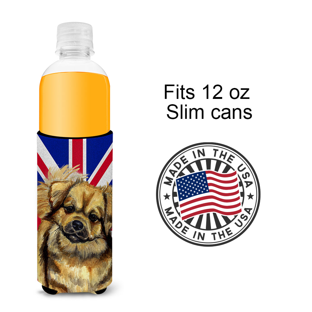 Tibetan Spaniel with English Union Jack British Flag Ultra Beverage Insulators for slim cans LH9499MUK.