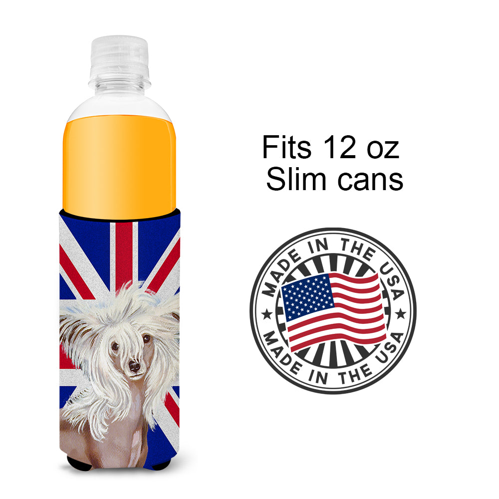 Chinese Crested with English Union Jack British Flag Ultra Beverage Insulators for slim cans LH9501MUK