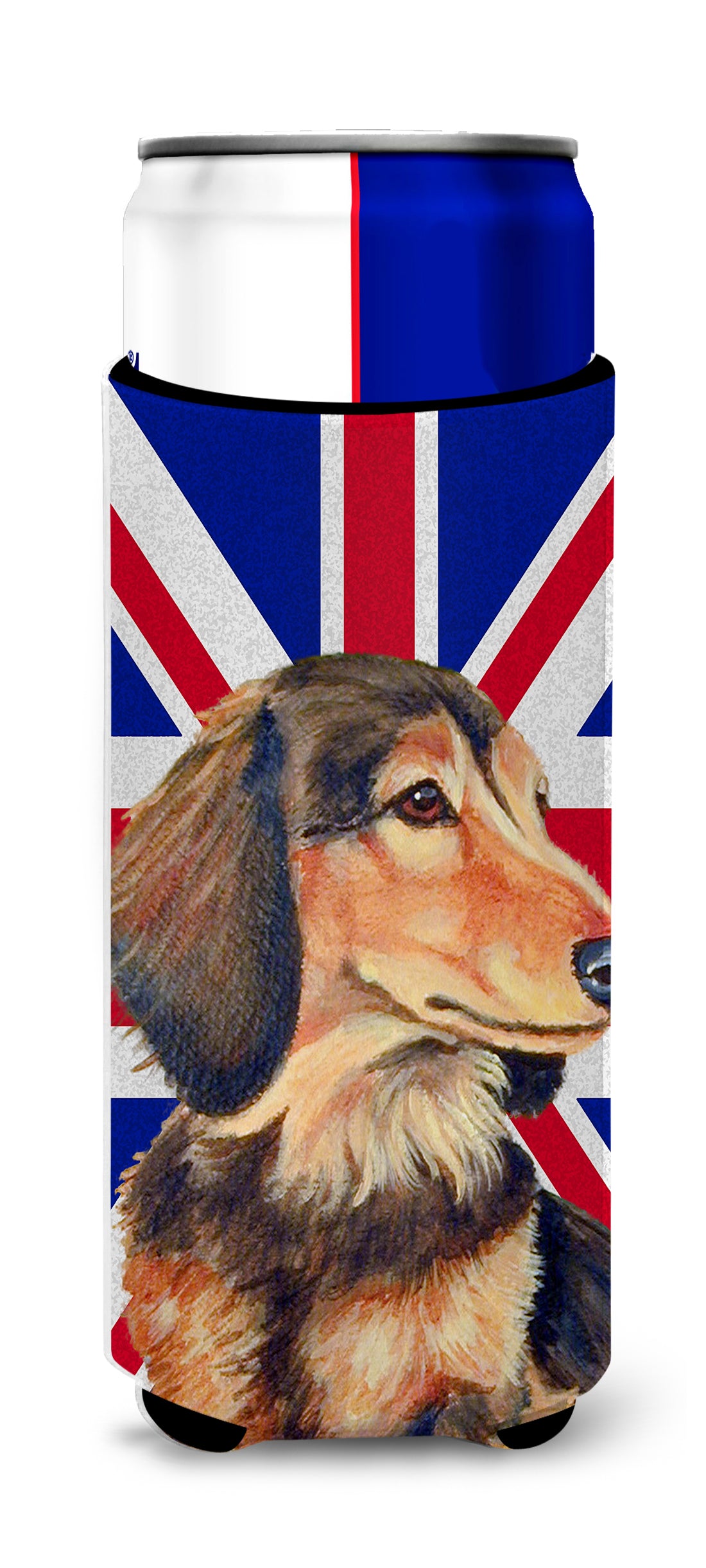 Dachshund with English Union Jack British Flag Ultra Beverage Insulators for slim cans LH9502MUK.