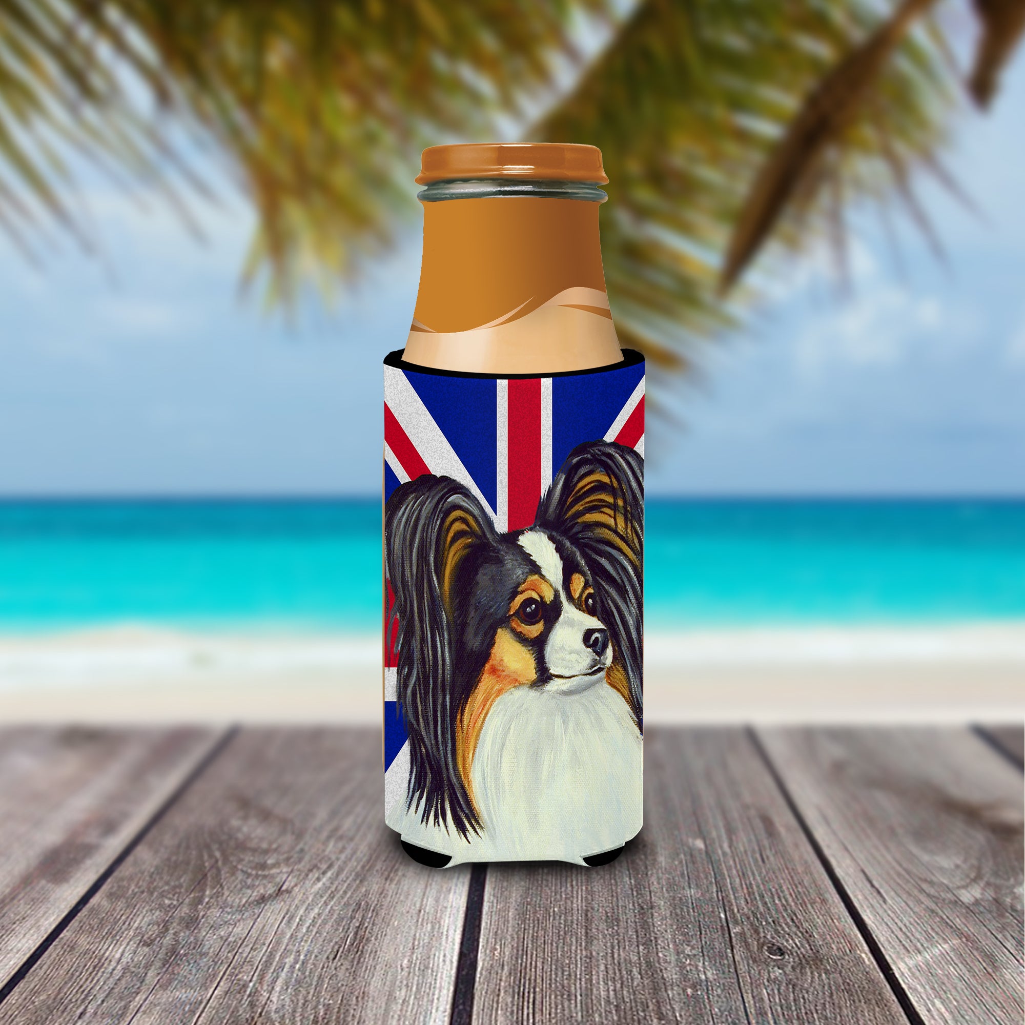 Papillon with English Union Jack British Flag Ultra Beverage Insulators for slim cans LH9503MUK