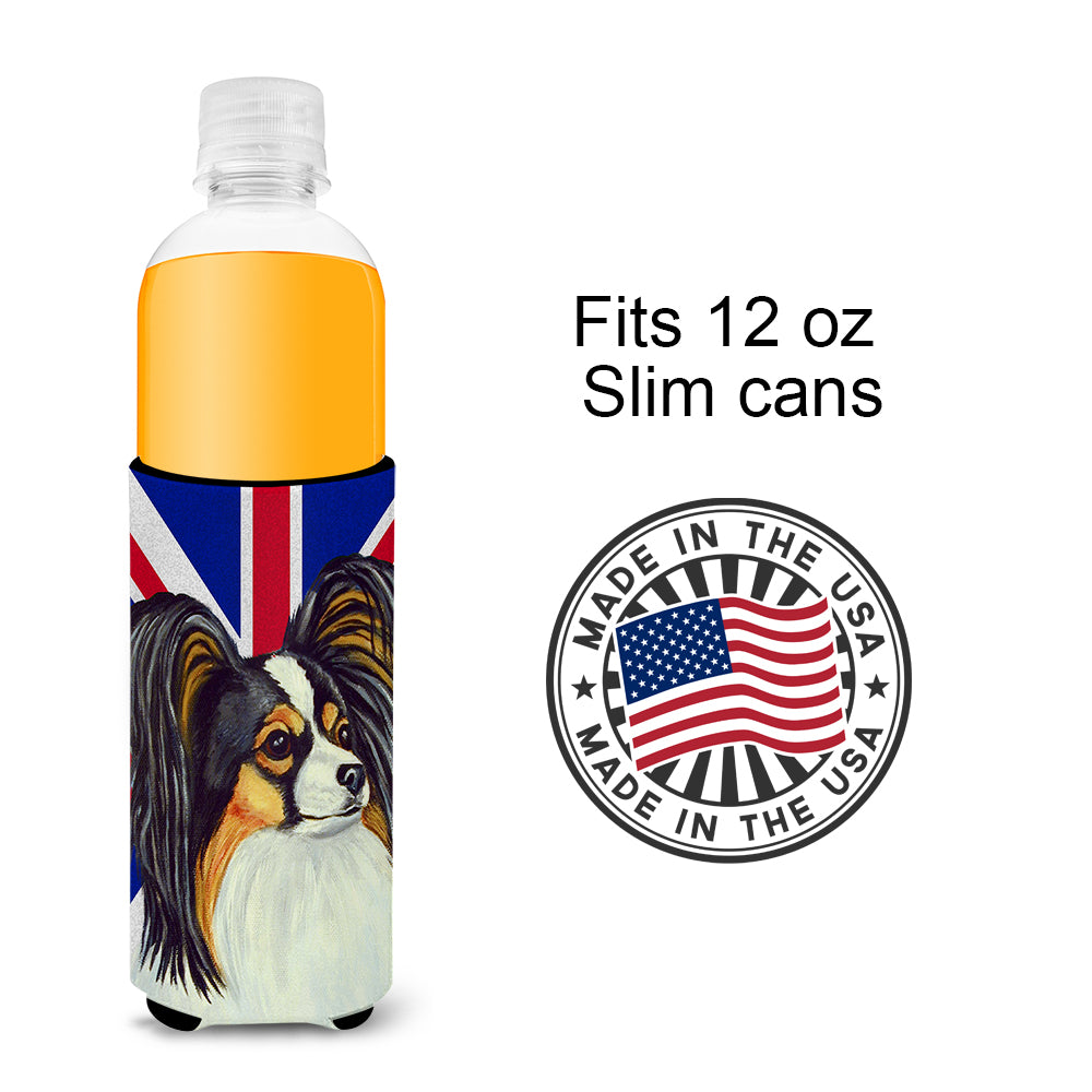 Papillon with English Union Jack British Flag Ultra Beverage Insulators for slim cans LH9503MUK