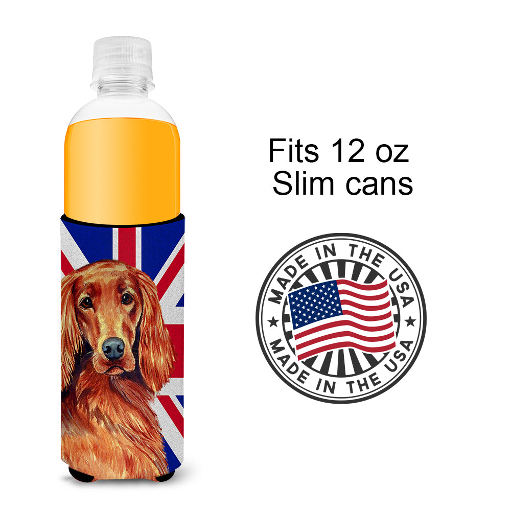 Irish Setter with English Union Jack British Flag Ultra Beverage Insulators for slim cans LH9504MUK.