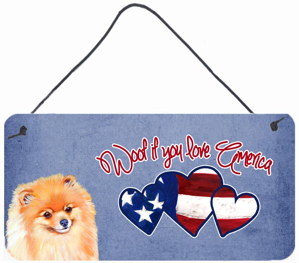 Woof if you love America Pomeranian Wall or Door Hanging Prints LH9509DS612 by Caroline&#39;s Treasures