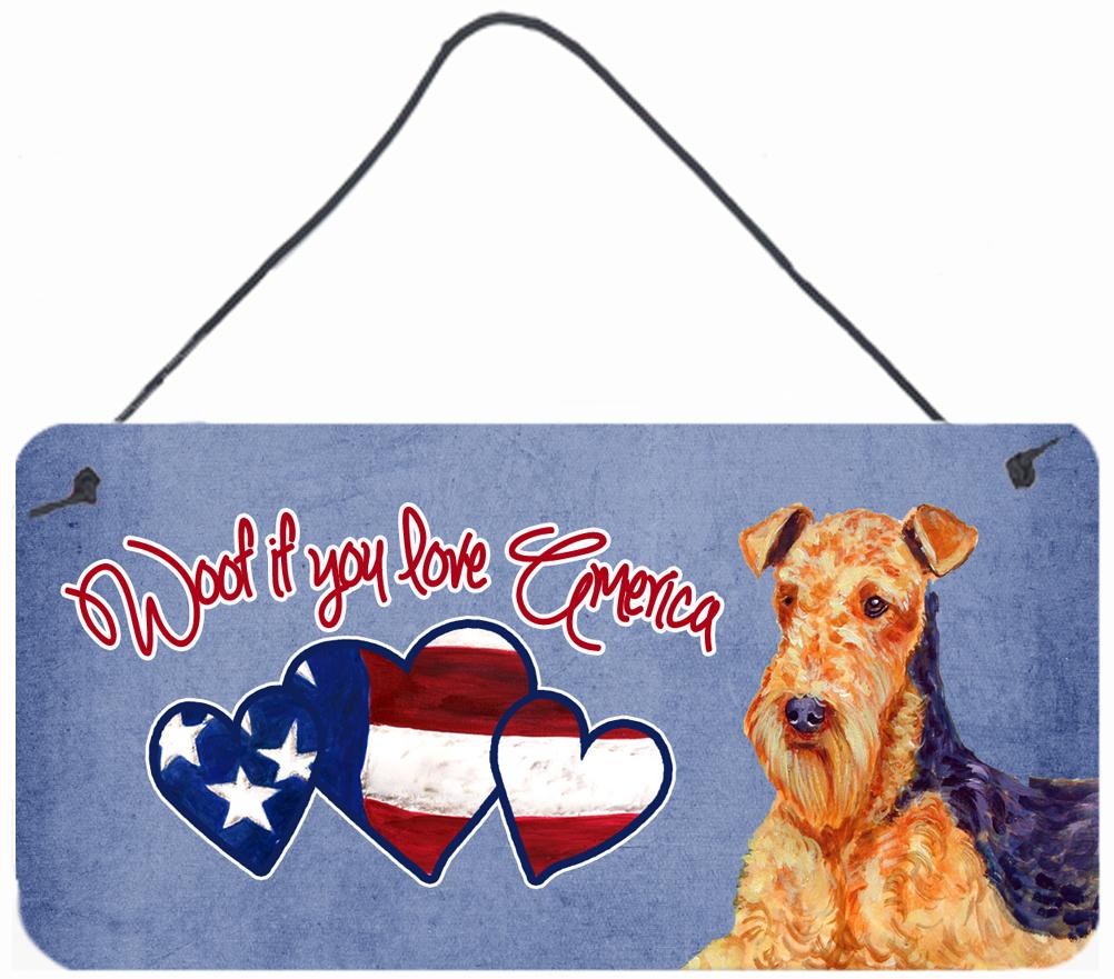 Woof if you love America Airedale Wall or Door Hanging Prints LH9523DS612 by Caroline&#39;s Treasures