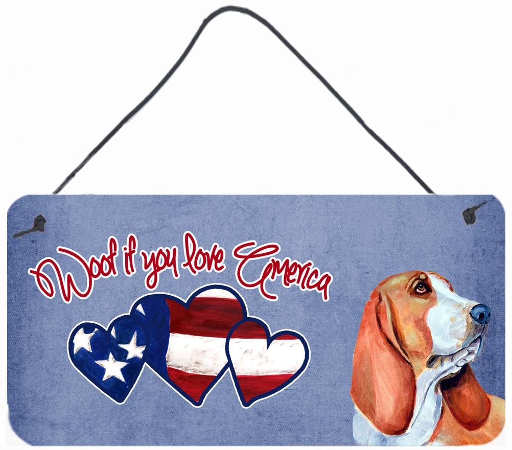 Woof if you love America Basset Hound Wall or Door Hanging Prints LH9527DS612 by Caroline&#39;s Treasures
