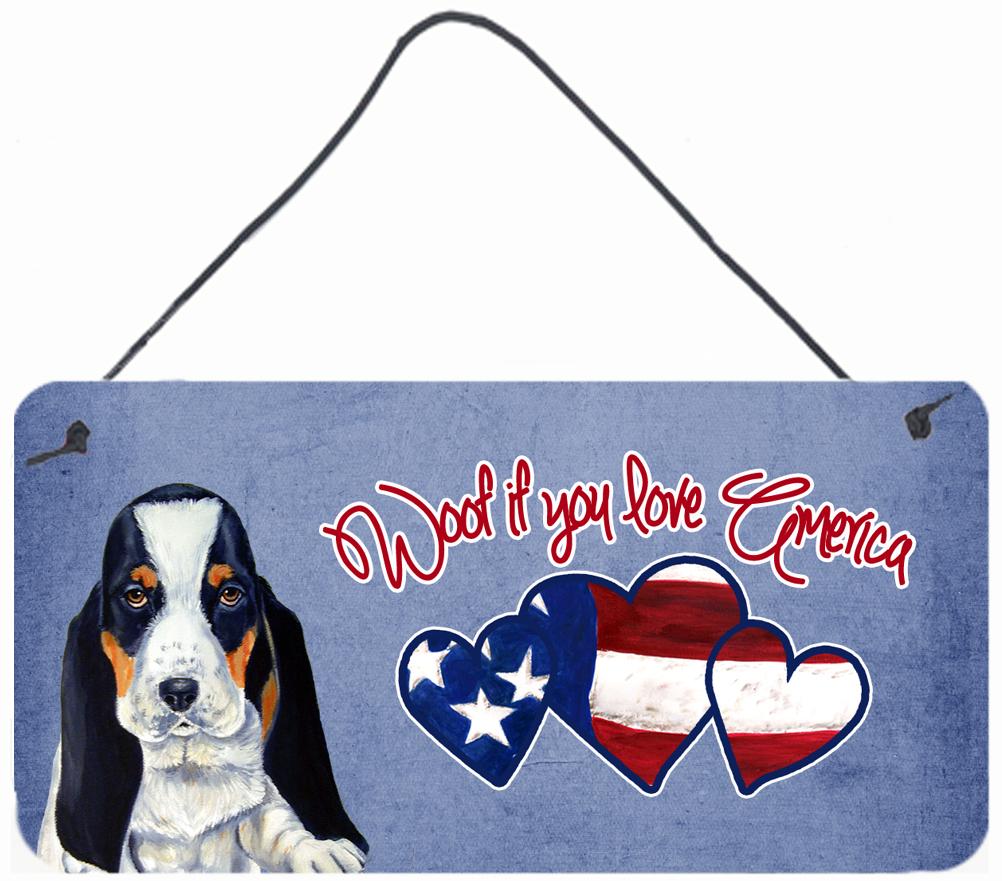 Woof if you love America Basset Hound Wall or Door Hanging Prints LH9529DS612 by Caroline&#39;s Treasures