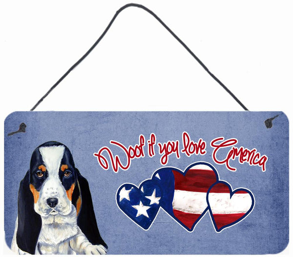 Woof if you love America Basset Hound Wall or Door Hanging Prints LH9529DS612 by Caroline's Treasures