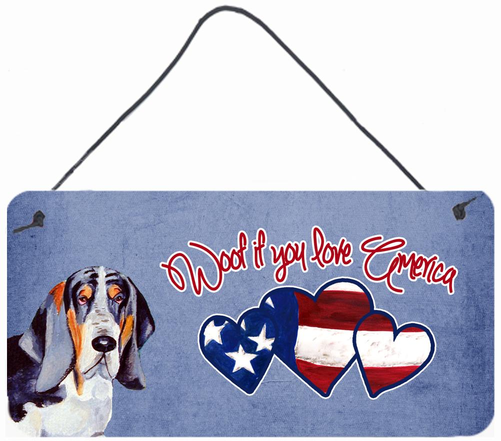 Woof if you love America Basset Hound Wall or Door Hanging Prints LH9530DS612 by Caroline&#39;s Treasures