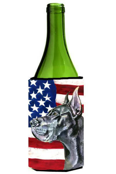 Black Great Dane USA Patriotic American Flag Wine Bottle Beverage Insulator Hugger LH9543LITERK by Caroline's Treasures