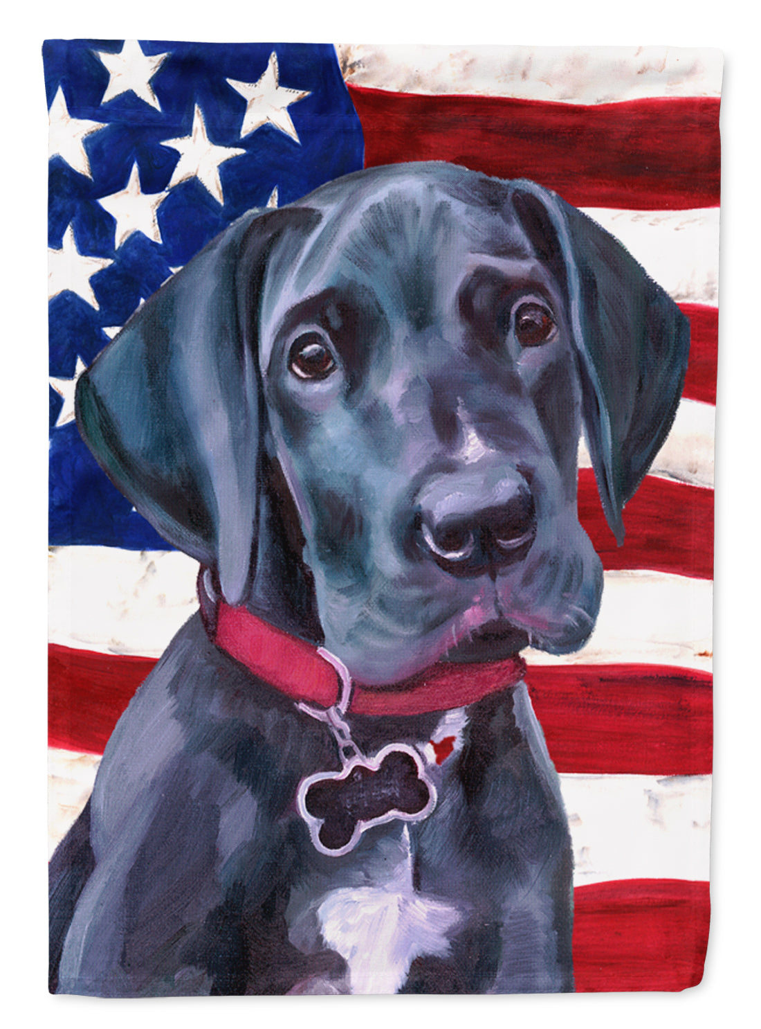Black Great Dane Puppy USA Patriotic American Flag Flag Canvas House Size LH9544CHF  the-store.com.