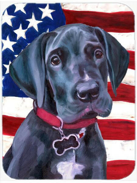 Black Great Dane Puppy USA Patriotic American Flag Glass Cutting Board Large LH9544LCB by Caroline&#39;s Treasures