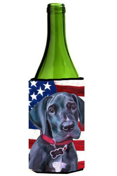 Black Great Dane Puppy USA Patriotic American Flag Wine Bottle Beverage Insulator Hugger LH9544LITERK by Caroline's Treasures
