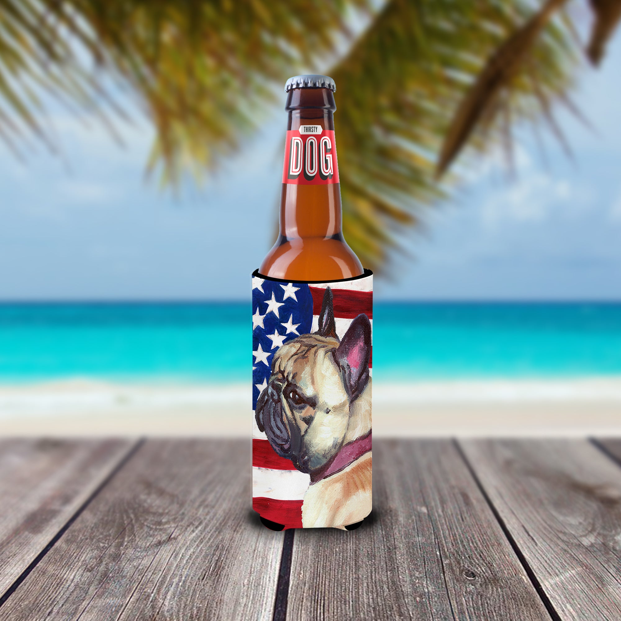 French Bulldog Frenchie USA Patriotic American Flag Ultra Beverage Insulators for slim cans LH9545MUK  the-store.com.