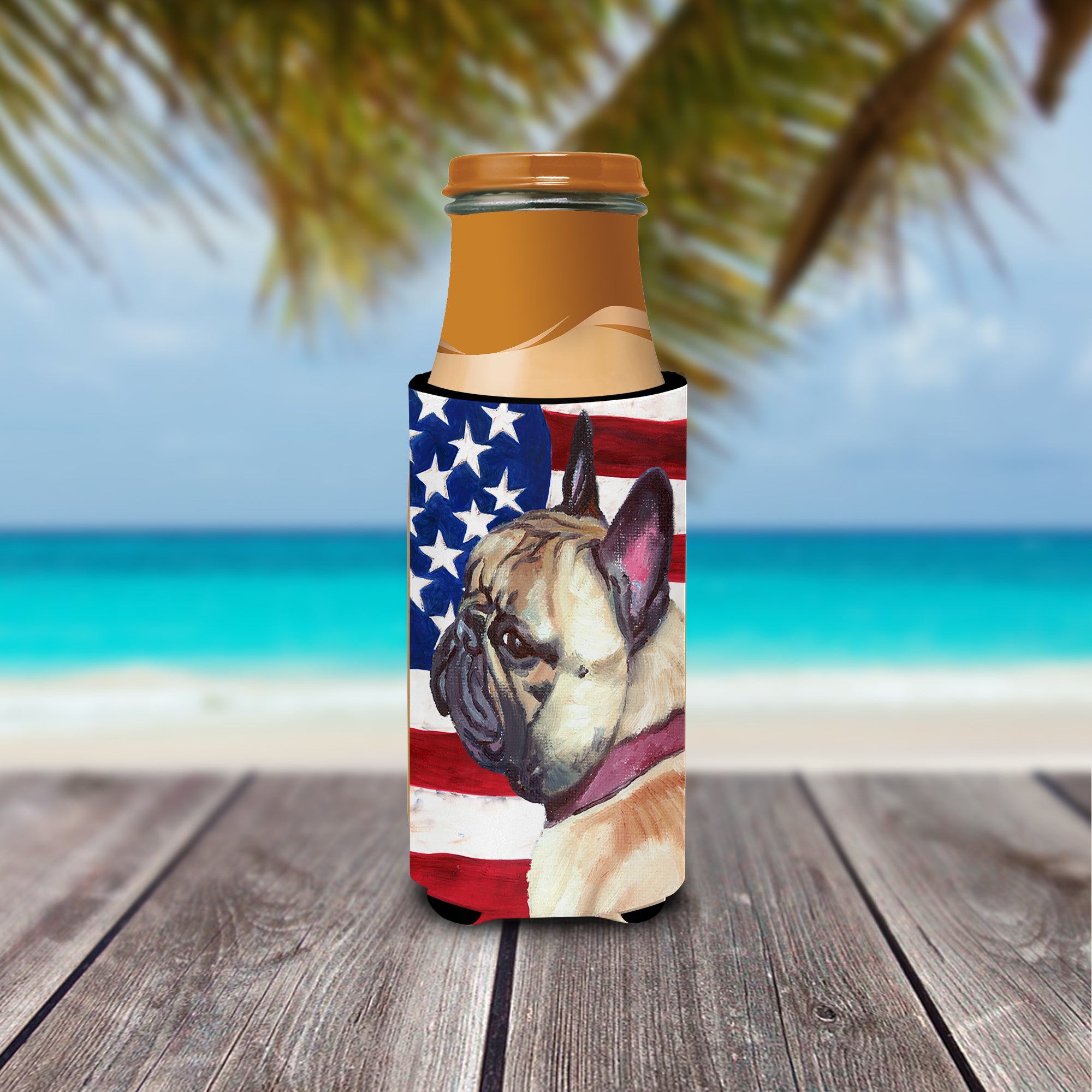 French Bulldog Frenchie USA Patriotic American Flag Ultra Beverage Insulators for slim cans LH9545MUK  the-store.com.
