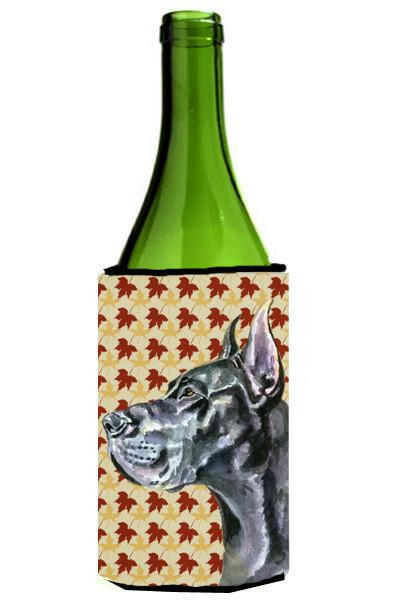 Black Great Dane Fall Leaves Wine Bottle Beverage Insulator Hugger LH9557LITERK by Caroline&#39;s Treasures