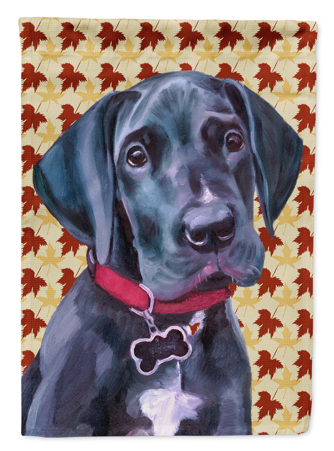 Black Great Dane Puppy Fall Leaves Flag Canvas House Size LH9558CHF