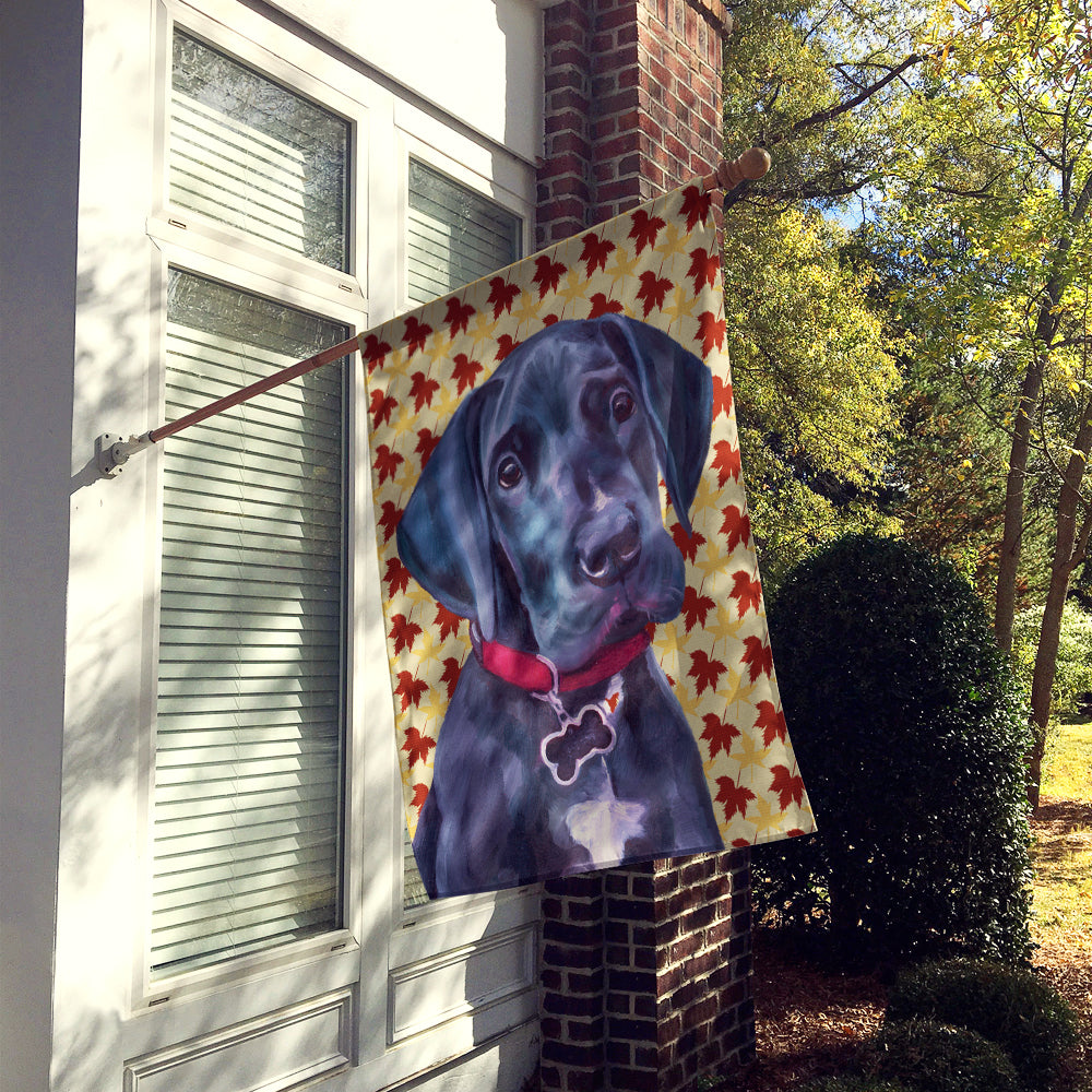 Black Great Dane Puppy Fall Leaves Flag Canvas House Size LH9558CHF