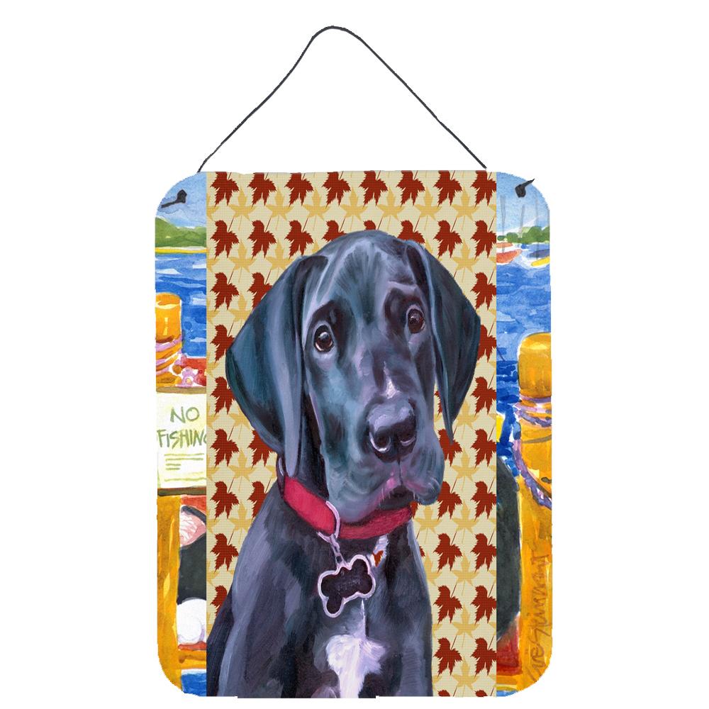 Black Great Dane Puppy Fall Leaves Wall or Door Hanging Prints LH9558DS1216 by Caroline&#39;s Treasures
