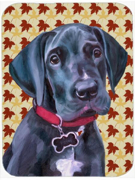 Black Great Dane Puppy Fall Leaves Glass Cutting Board Large LH9558LCB by Caroline&#39;s Treasures