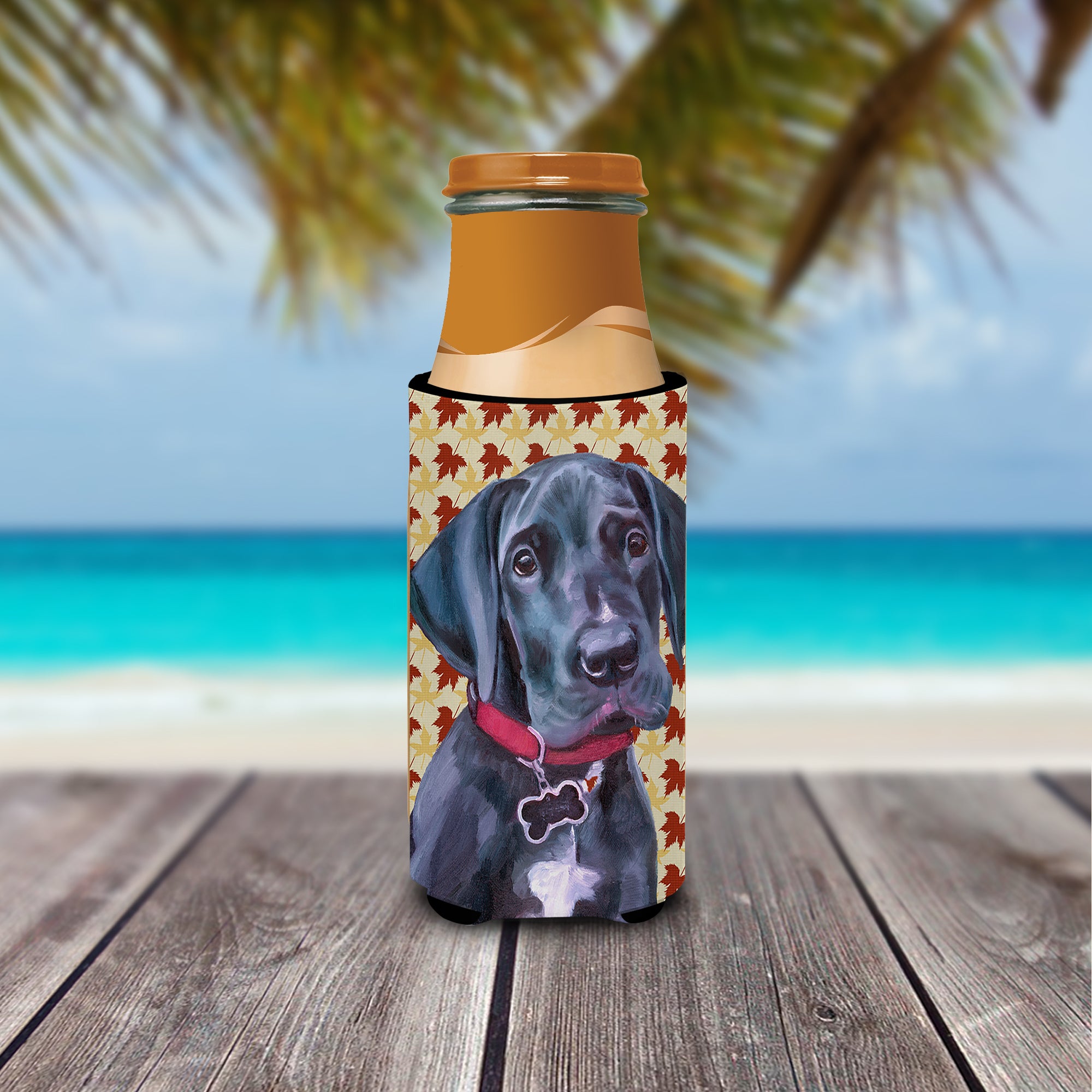 Black Great Dane Puppy Fall Leaves Ultra Beverage Insulators for slim cans LH9558MUK  the-store.com.