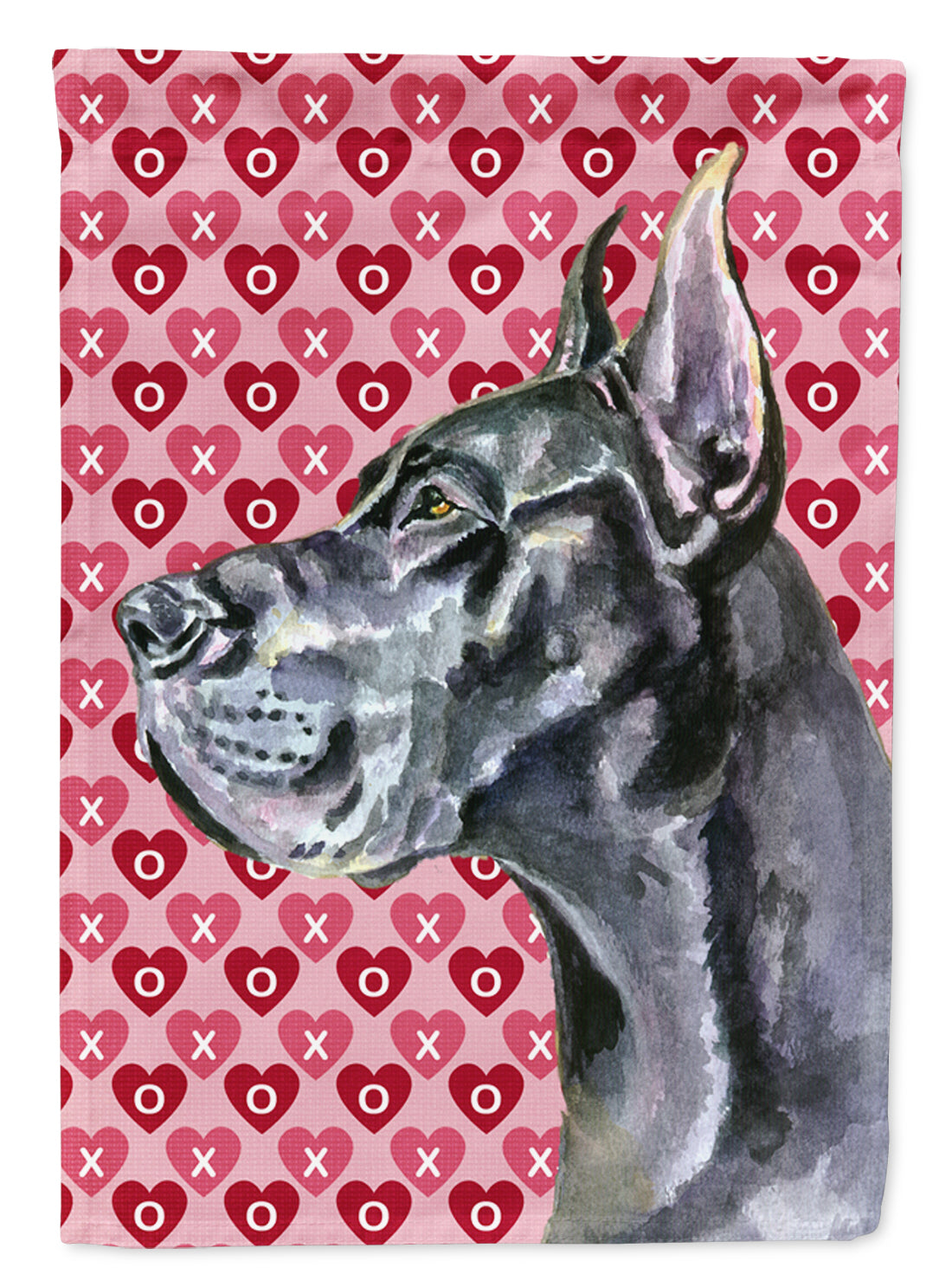 Black Great Dane Hearts Love and Valentine&#39;s Day Flag Canvas House Size LH9564CHF