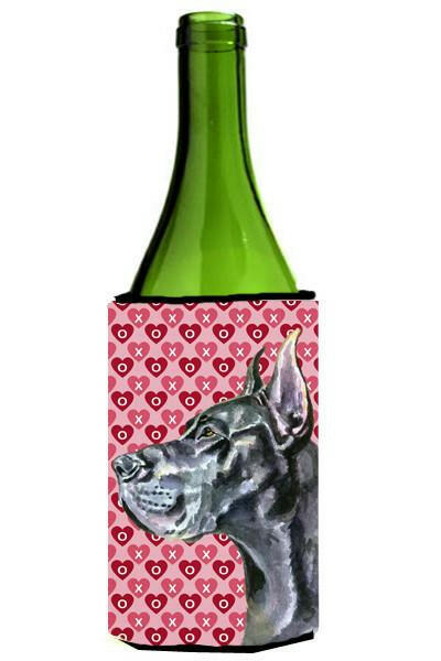 Black Great Dane Hearts Love and Valentine&#39;s Day Wine Bottle Beverage Insulator Hugger LH9564LITERK by Caroline&#39;s Treasures
